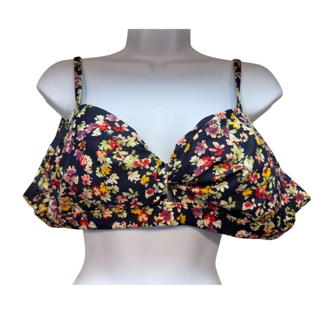 Kona Sol Womens Floral Bikini Top Swimwear Sze M Multicolor Tie-Back Summer Chic